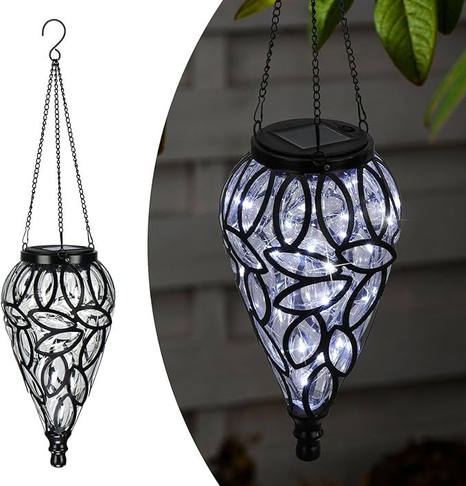 Solar Hanging Lantern Outdoor Lights, Tear-Shaped 15 LEDs Cool White Hanging Lights with S Hooks ... | Amazon (US)