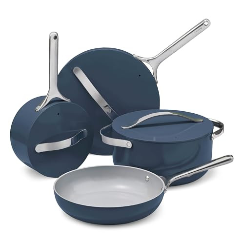 Caraway Non-stick Ceramic Cookware Set (12 Piece) Pots, Pans, Lids and Kitchen Storage - PFAS & PFOA Free - Oven Safe Pan Set & Compatible with All Stovetops - Navy | Amazon (US)