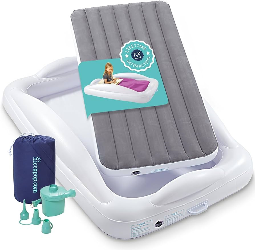 Hiccapop Inflatable Toddler Travel Bed with Safety Bumpers 4-Sided, Grey | Amazon (US)