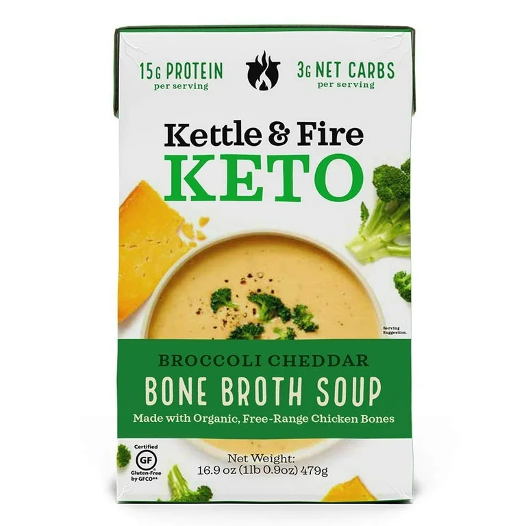 Kettle & Fire Keto Bone Broth Soup Broccoli Cheddar 16.9 oz | Walmart (US)