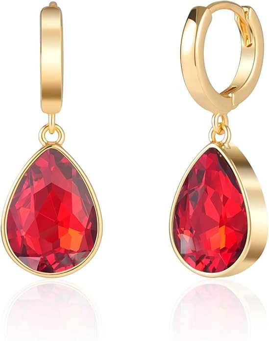 Crystals Teardrop Dangle Drop Earrings, 18K Gold Plated Hoop Earrings Zirconia Jewelry for Women ... | Amazon (US)