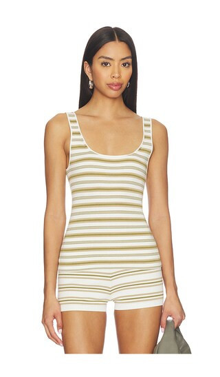 EAVES Cydnee Striped Knit Tank in White,Olive. - size S | Revolve Clothing (Global)