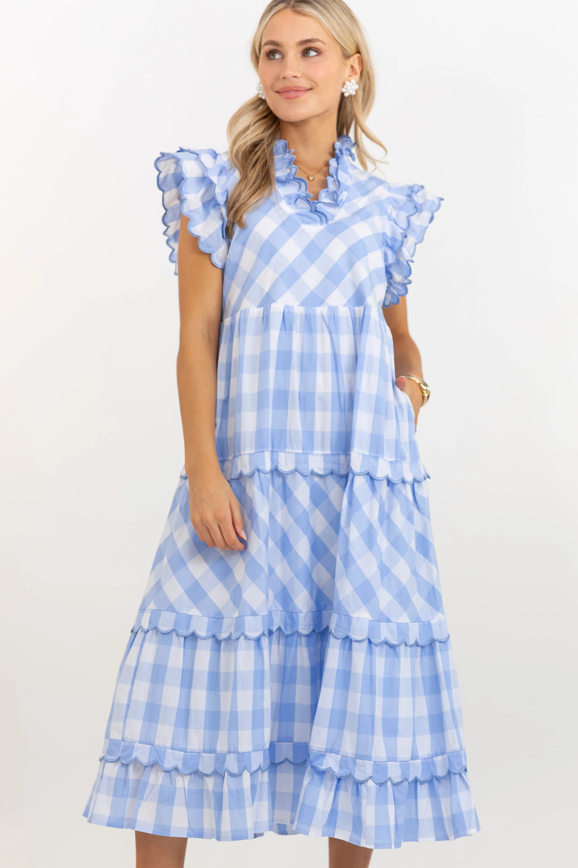 Worth Repeating Light Blue Gingham Midi Dress | The Mint Julep Boutique