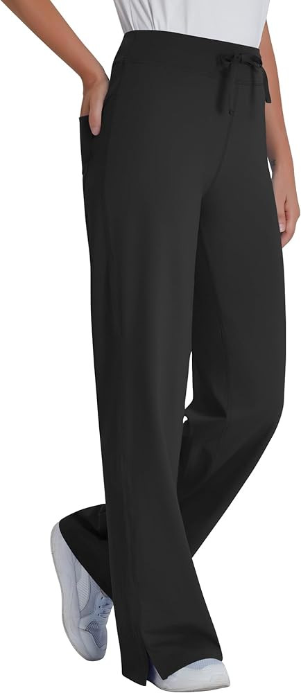 QBK Wide Leg Scrub Pants for Women - High Rise Straight Wide Leg Yoga Scrub Uniform Pants, Anti-W... | Amazon (US)