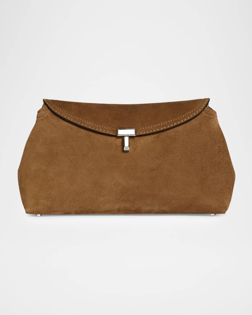 T Lock Suede Clutch Bag | Neiman Marcus