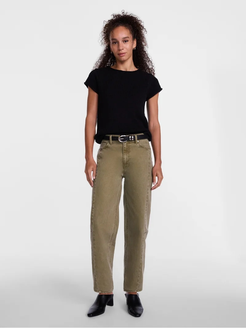 Scenario Women's and Women's Plus High Rise Barrel Jeans, 26", 28" Inseam, Sizes 0-28W | Walmart (US)