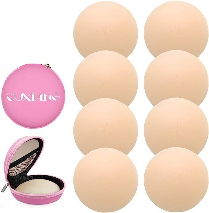 QUXIANG 4 Pairs Pasties Women Nipple Covers Reusable Adhesive Silicone Nippleless Covers (4 Round... | Amazon (US)