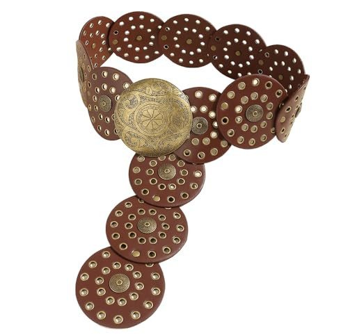 HinyBoeh Wide-Disc-Belt-Womens Western-Chunky Concho-Punk Boho-Hollow-Waist-Belt for Dress Jeans | Amazon (US)