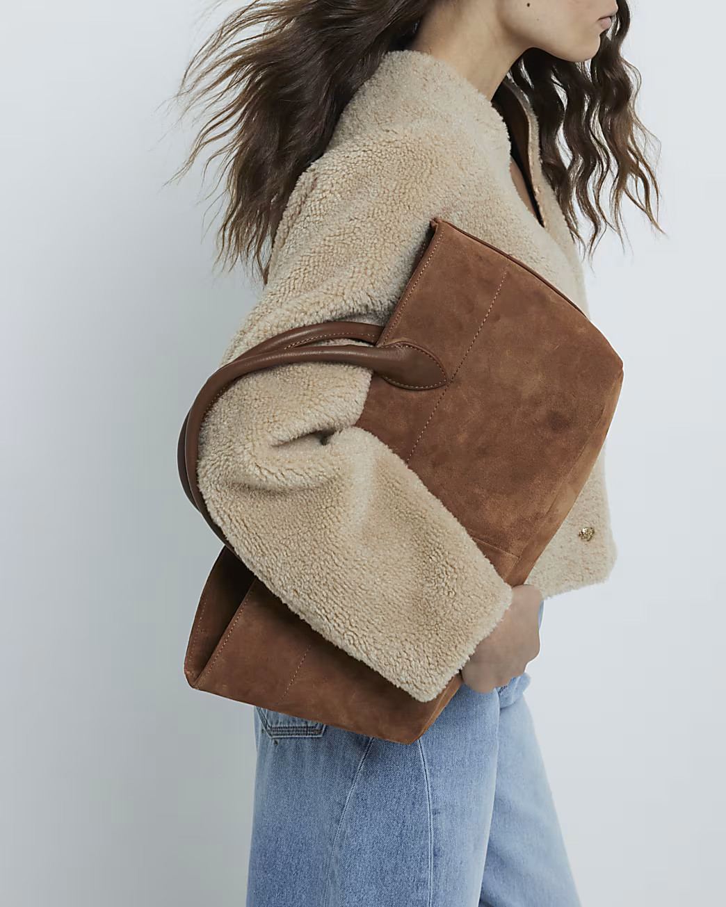 Brown Suede large Tote bag | River Island (UK & IE)