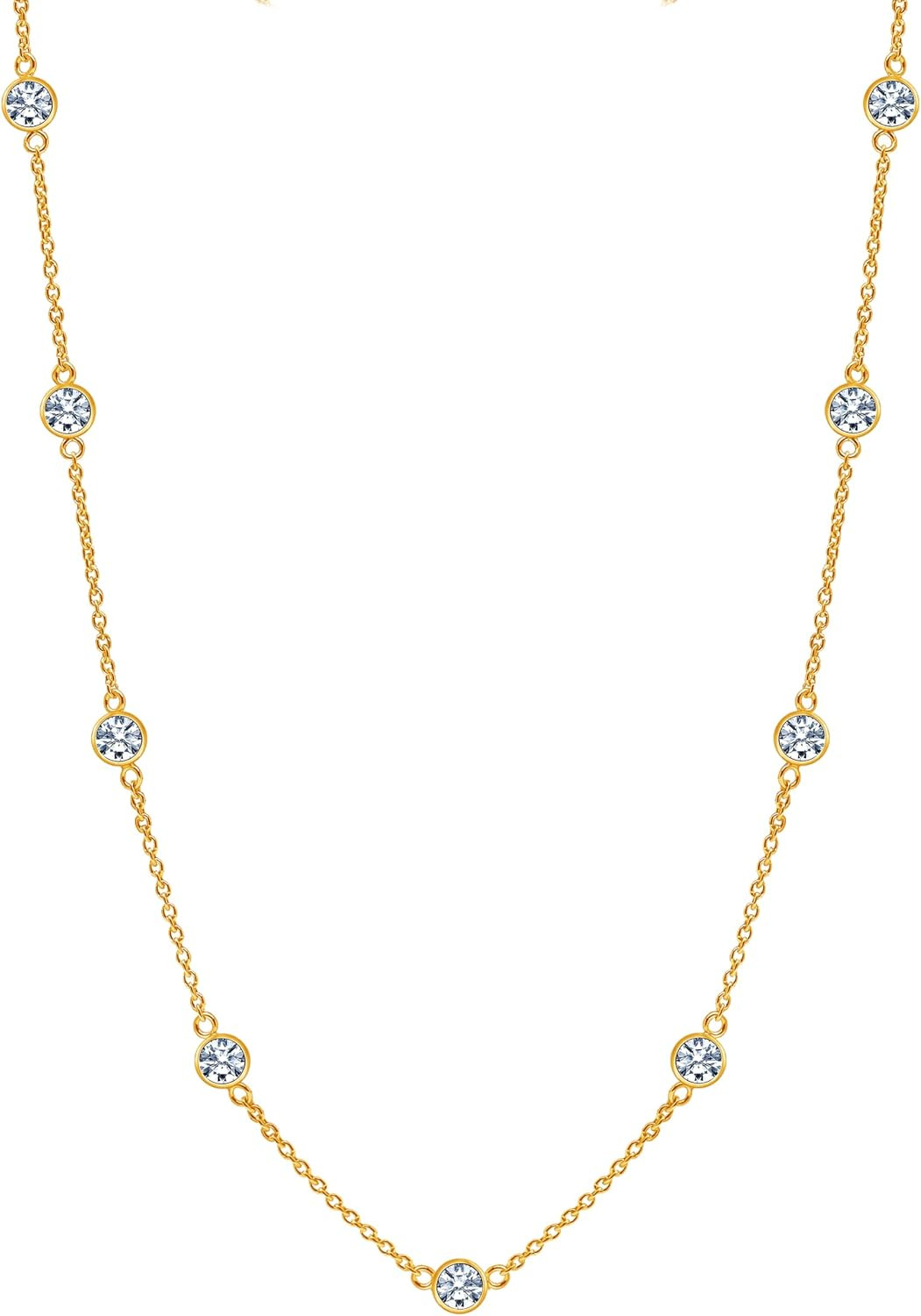 LeCalla 925 Sterling Silver CZ Station Necklace for Women | Italian Round Cubic Zirconia Station Chain Necklace (16, 18, 20, 24 Inches) | Amazon (US)