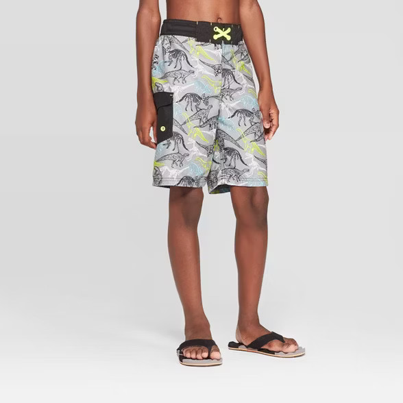 Boys' Dino Print Swim Trunks - Cat & Jack™ Gray | Target