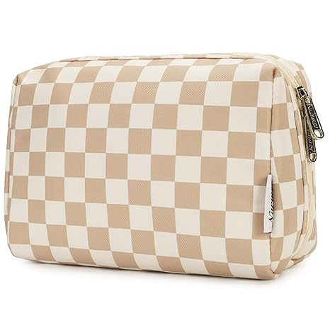 Narwey Checkered Makeup Bag Travel Cosmetic Bag Organizer Toiletry Bag Make Up Bags with Compartm... | Amazon (US)