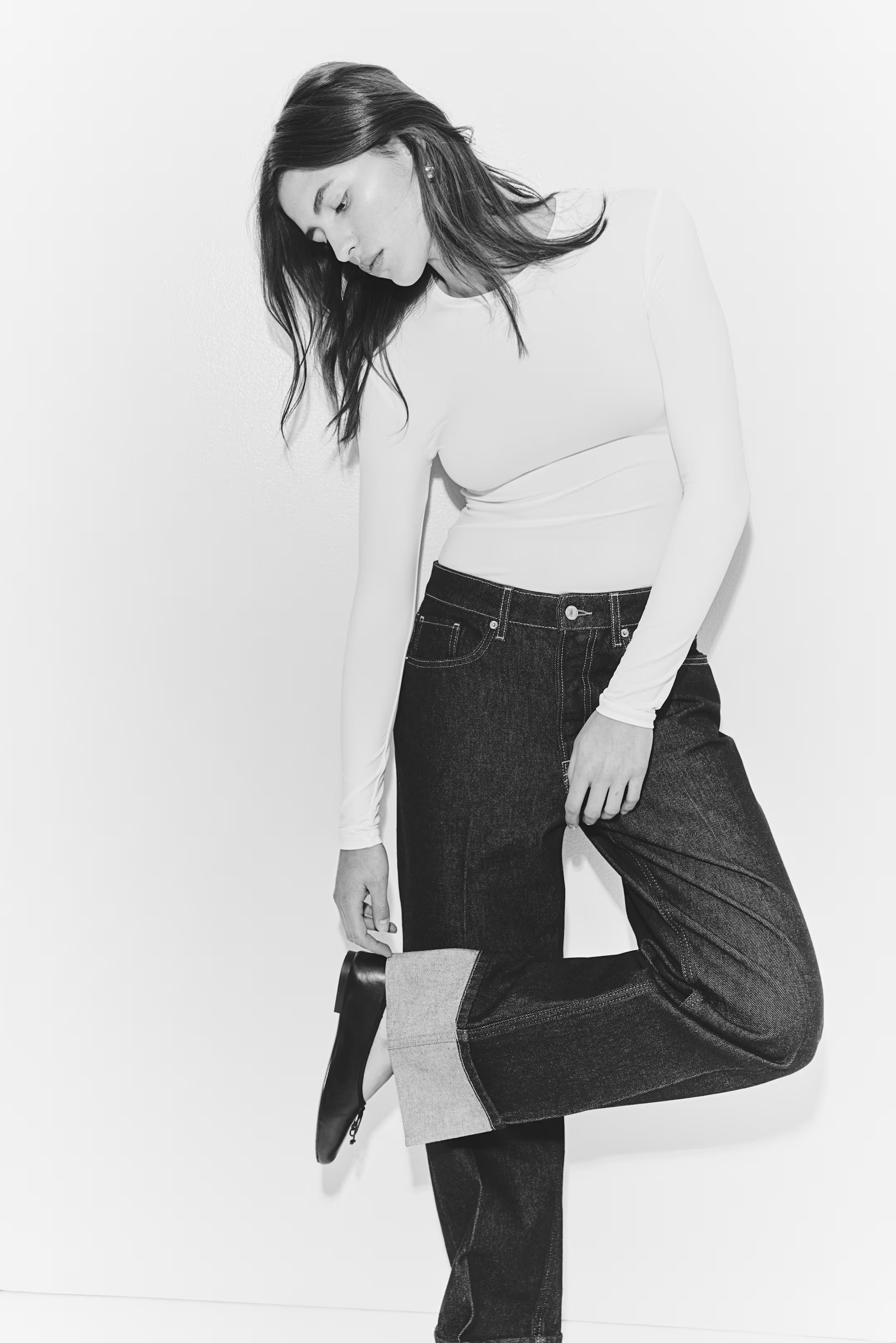 Long-sleeved microfibre top - White - Ladies | H&M GB | H&M (UK, MY, IN, SG, PH, TW, HK)