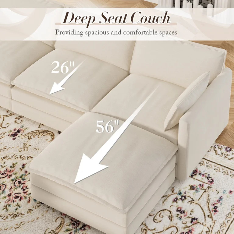 Muumblus Sectional Sofa Cloud Couch with Reversible Ottoman, L-Shaped Chenille Sofa for Living Ro... | Walmart (US)