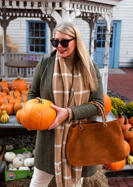 One of my favorite out the door fall outfit formulas: turtleneck sweater, off white corduroy pants (come in tall & ON SALE, tweed jacket (sold out but other options linked) plaid blanket scarf, & tortoise sunglasses. 

#LTKSeasonal #LTKover40 #LTKmidsize