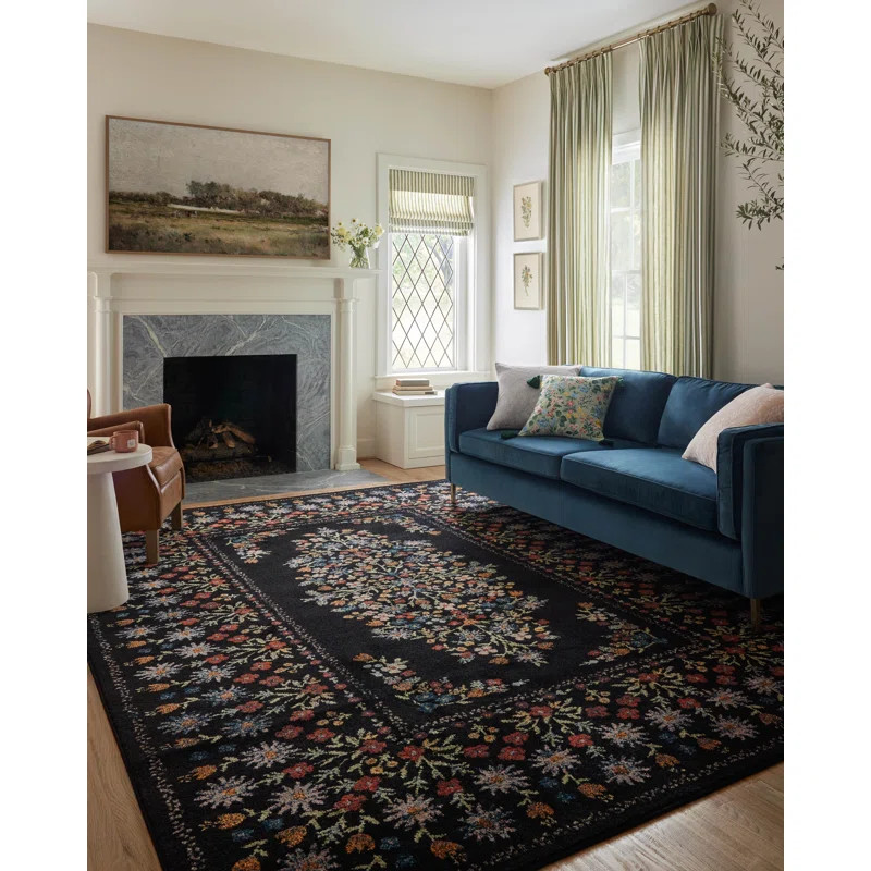 Rifle Paper Co. x Loloi Laurel Black Area Rug | Wayfair North America