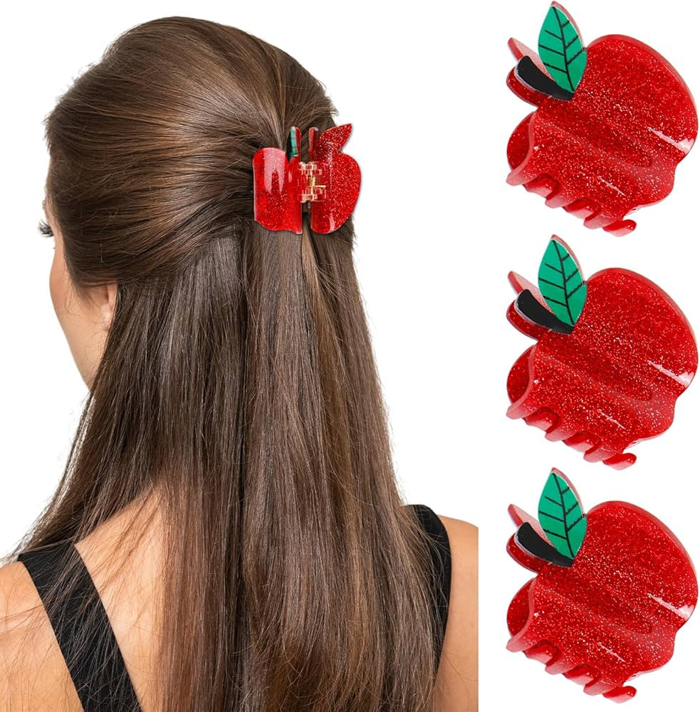 FYSUIMU 4Pcs Apples Hair Claw Clips Sparkly Red Apples Shaped Hair Jaw Barrettes Cute Mini Hairst... | Amazon (US)