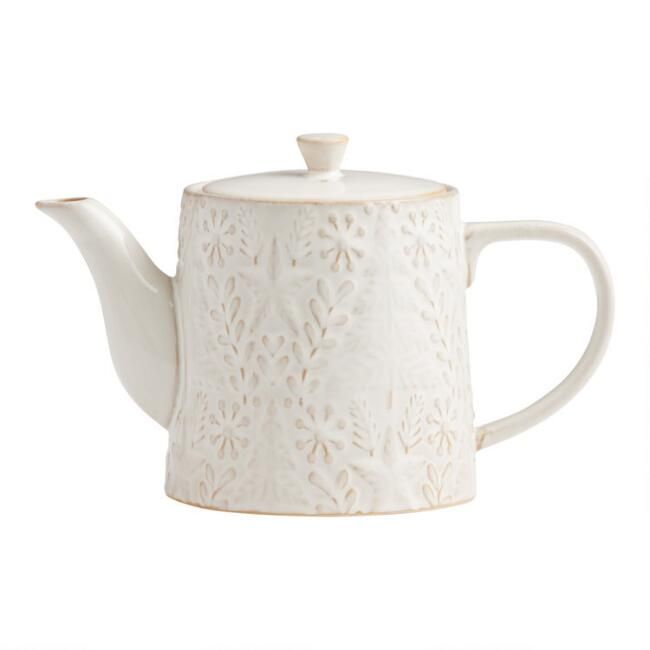 Cream Embossed Holiday Teapot | World Market