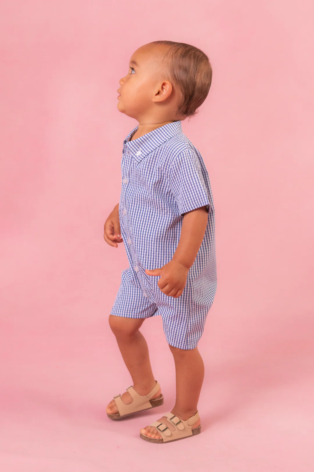 Baby Boy James Romper in Blue Gingham | Ivy City Co