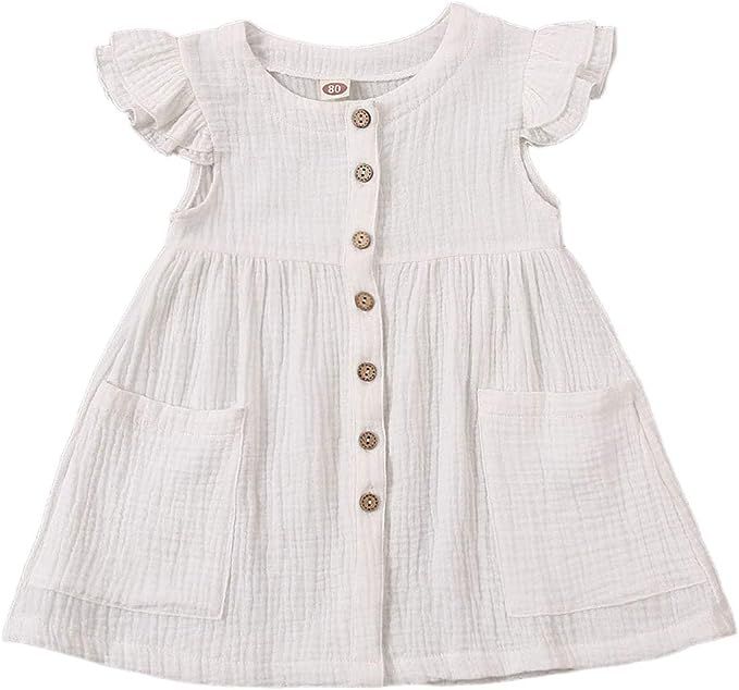 Kids Baby Girls Organic Cotton Ruffled Sleeve Tunic Dress Swing Casual Sundress Party Princess Dr... | Amazon (US)