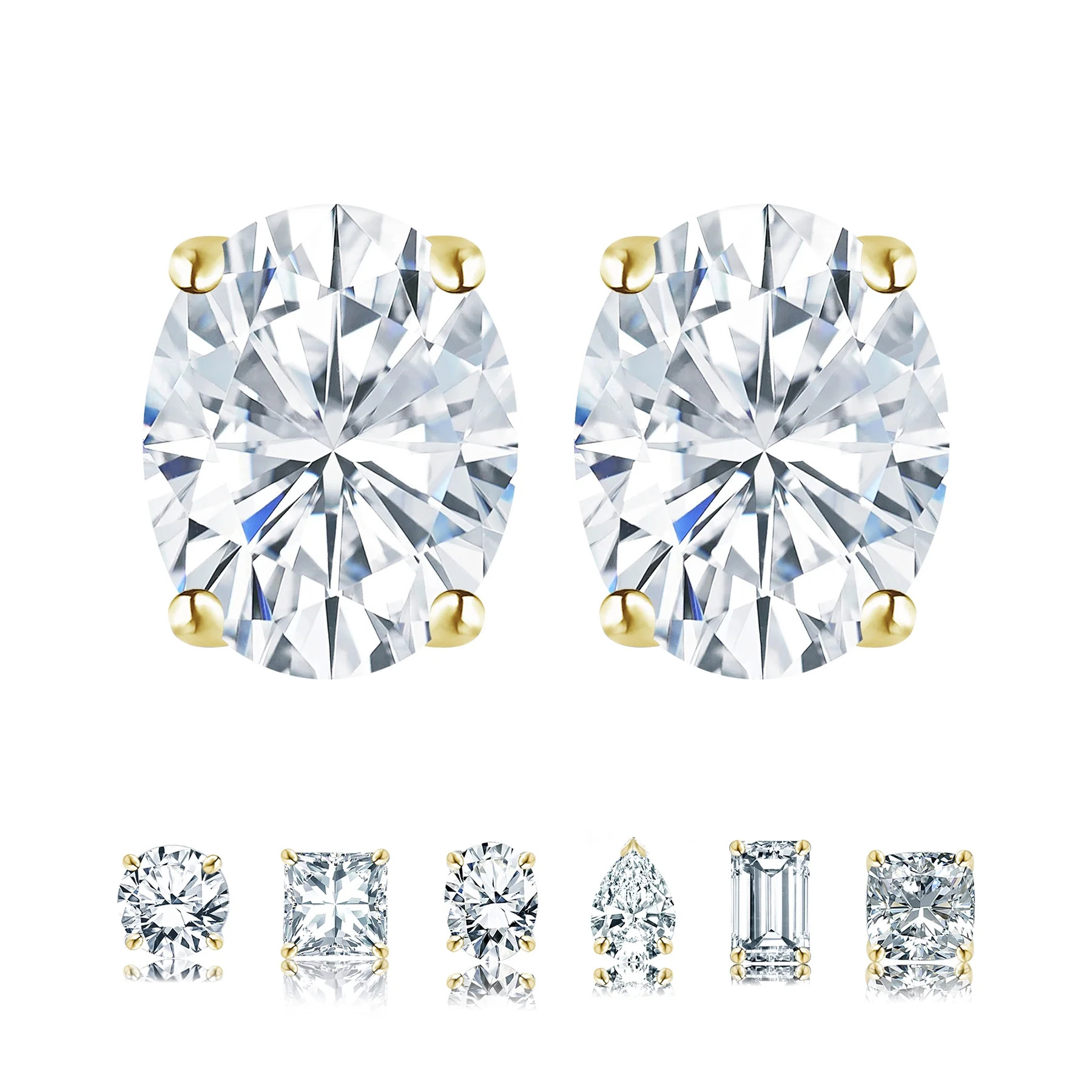 JeenMata 4 Prong 2 Carat Oval Cut Moissanite Solitaire Stud Earrings in 18k Yellow Gold Plating f... | Walmart (US)