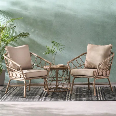 3 Pcs Elegant Outdoor Wicker Chair Set with 2 Stylish Chairs and Round Coffee Table, Soft Cushions for Maximum Comfort, Perfect for Patio, Beige | Wayfair North America