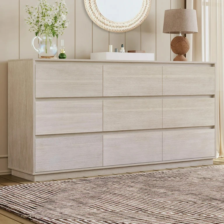 Modern Style Soild Wood 9-Drawer Dresser for Bedroom, Living Room, Stone Gray 23AAE | Walmart (US)