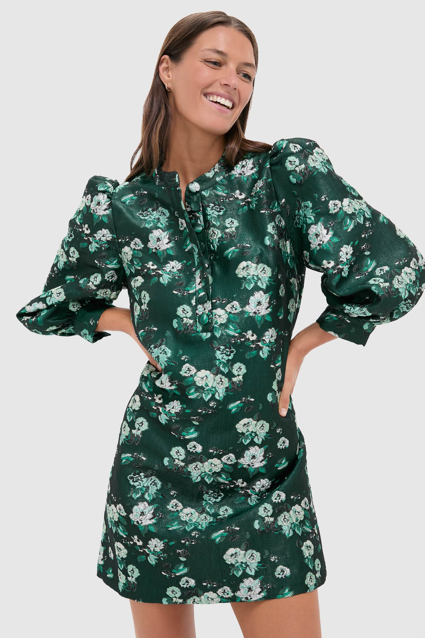 Emerald Magnolia Floral Jacquard Samantha Dress | Tuckernuck (US)