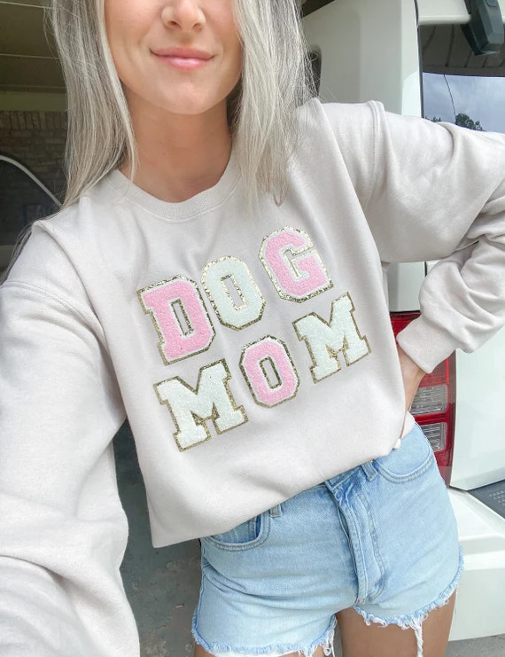 Dog Mom Chenille Letter Sweatshirt  Personalized Cozy - Etsy | Etsy (US)