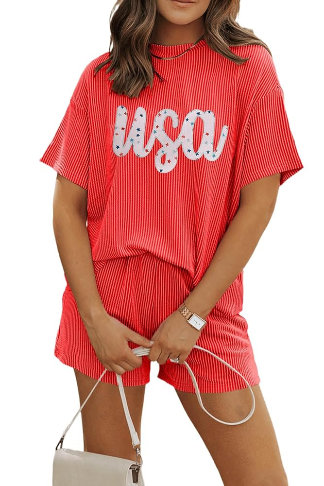 Womens Pajama Sets 2 Piece Pjs Sleepwear Soft Comfy Short Sleeve Tops and Shorts Lounge Set Loung... | Amazon (US)