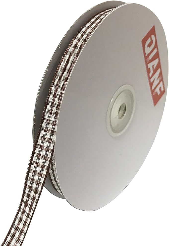 QIANF 3/8 Inch Wide Gingham Woven Edge Ribbon, Checkered Craft, 50 Yards Long Per Spool(Brown) | Amazon (US)