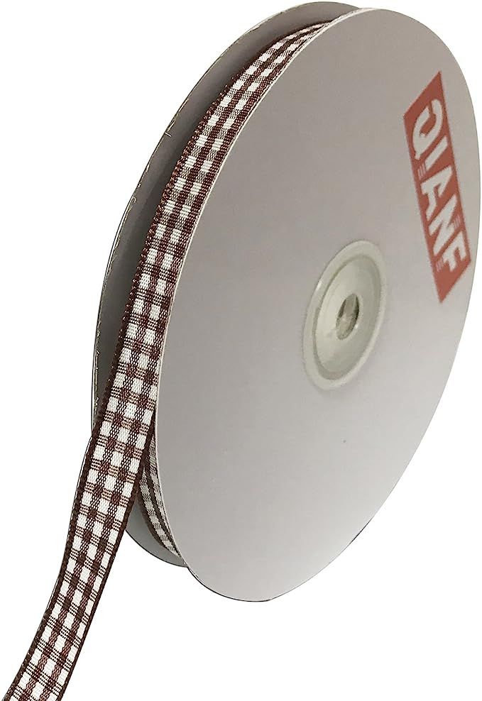 QIANF 3/8 Inch Wide Gingham Woven Edge Ribbon, Checkered Craft, 50 Yards Long Per Spool(Brown) | Amazon (US)
