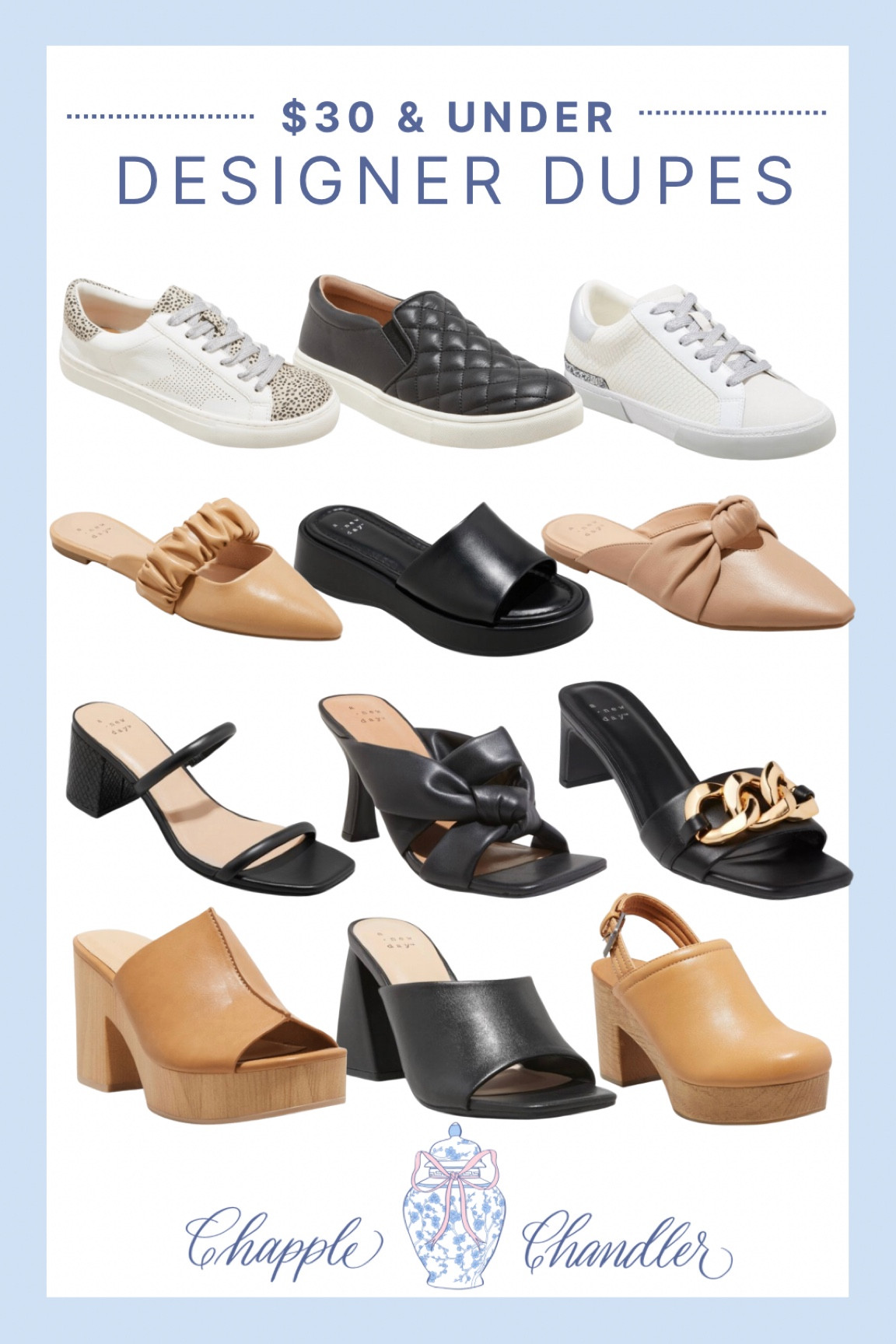 $30 and under designer dupes
• Labor Day Sale!
Target finds shoes block heel mule clogs flats platform Sandals sneakers sneaker golden goose Chanel Gucci Tory Burch quilted slide sneaker 

#LTKshoecrush #LTKunder50 #LTKsalealert