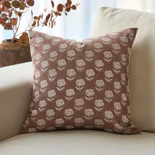 DOMVITUS Floral Pillow Covers 18x18 Throw Pillow Covers Decorative Farmhouse Block Floral Print V... | Amazon (US)