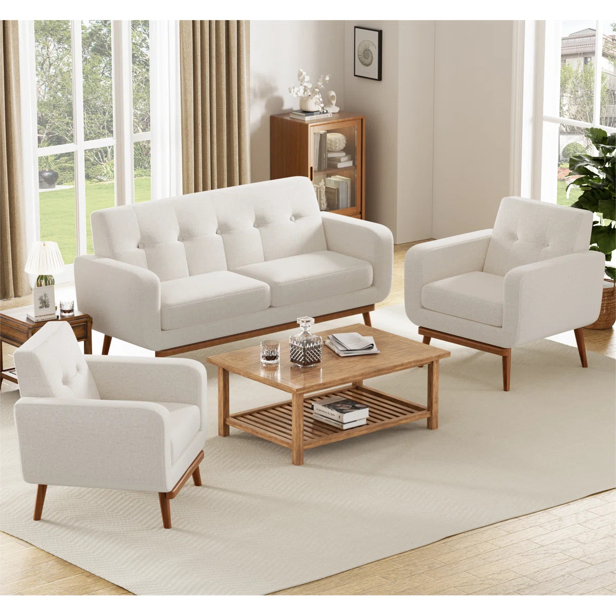 Analeah 3-Piece Tufted Polyester Loveseat and Armchair Set | Wayfair North America