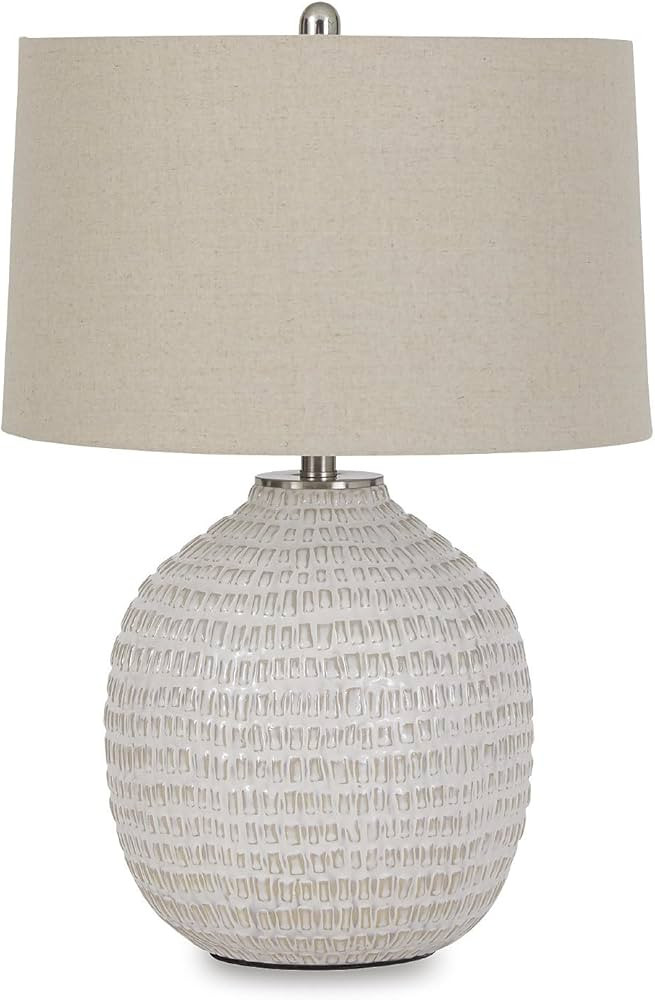 Signature Design by Ashley Jamon Contemporary 26" Round Textured Ceramic Table Lamp, Beige | Amazon (US)