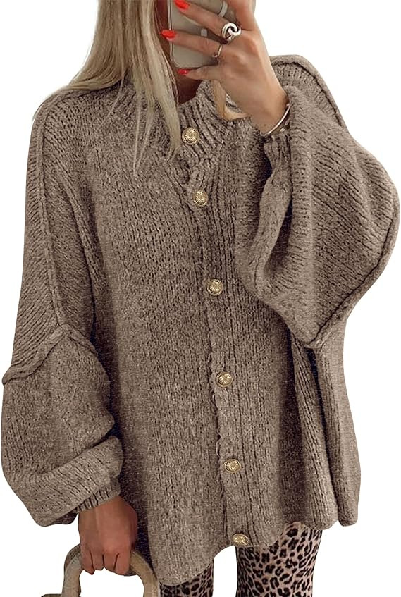 BTFBM Cardigan Sweaters for Women 2026 Fall Clothes Lantern Long Sleeve Button Open Front Chunky ... | Amazon (US)