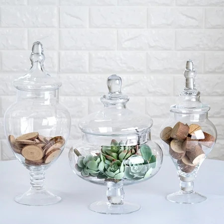 BalsaCircle 3 pcs 10"" 12"" 14"" tall Clear Glass Apothecary Jars with Lids - Wedding Party Event Gi | Walmart (US)