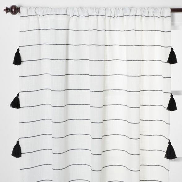 Contrast Stripe Light Filtering Curtain Panel with Tassels - Opalhouse™ | Target