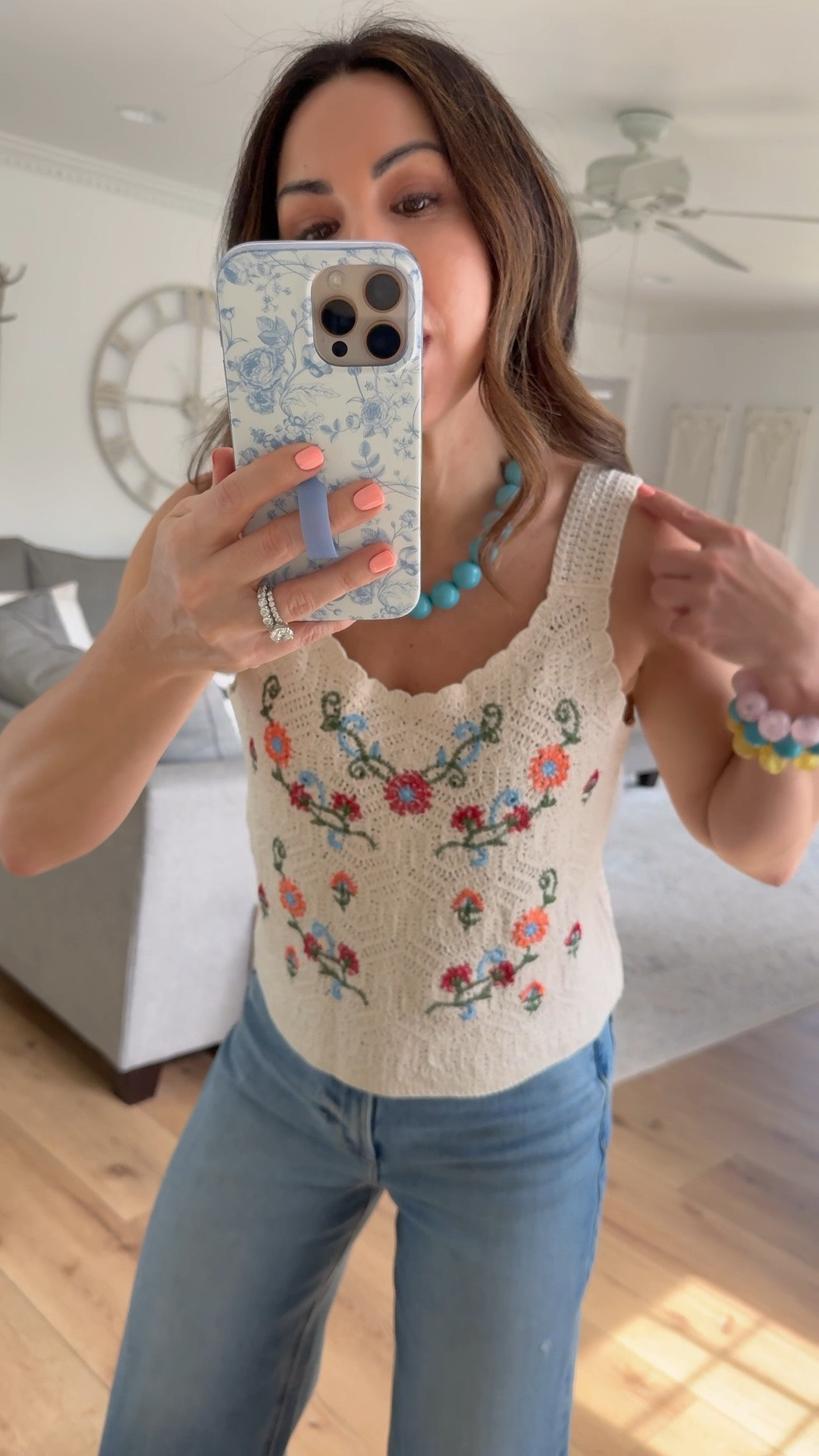Wide leg jeans as sized up to a 26. Small crochet tank. Pistola jeans

#LTKOver40