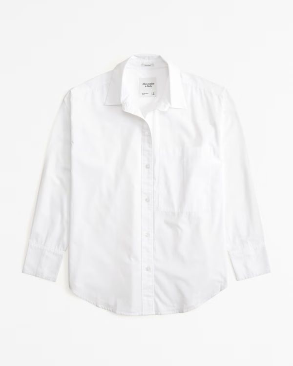 Oversized Lace-Trim Embroidered Button-Up Shirt | Abercrombie & Fitch (US)