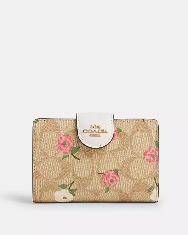 Medium Corner Zip Wallet In Signature Canvas With Floral Print | Coach Outlet US