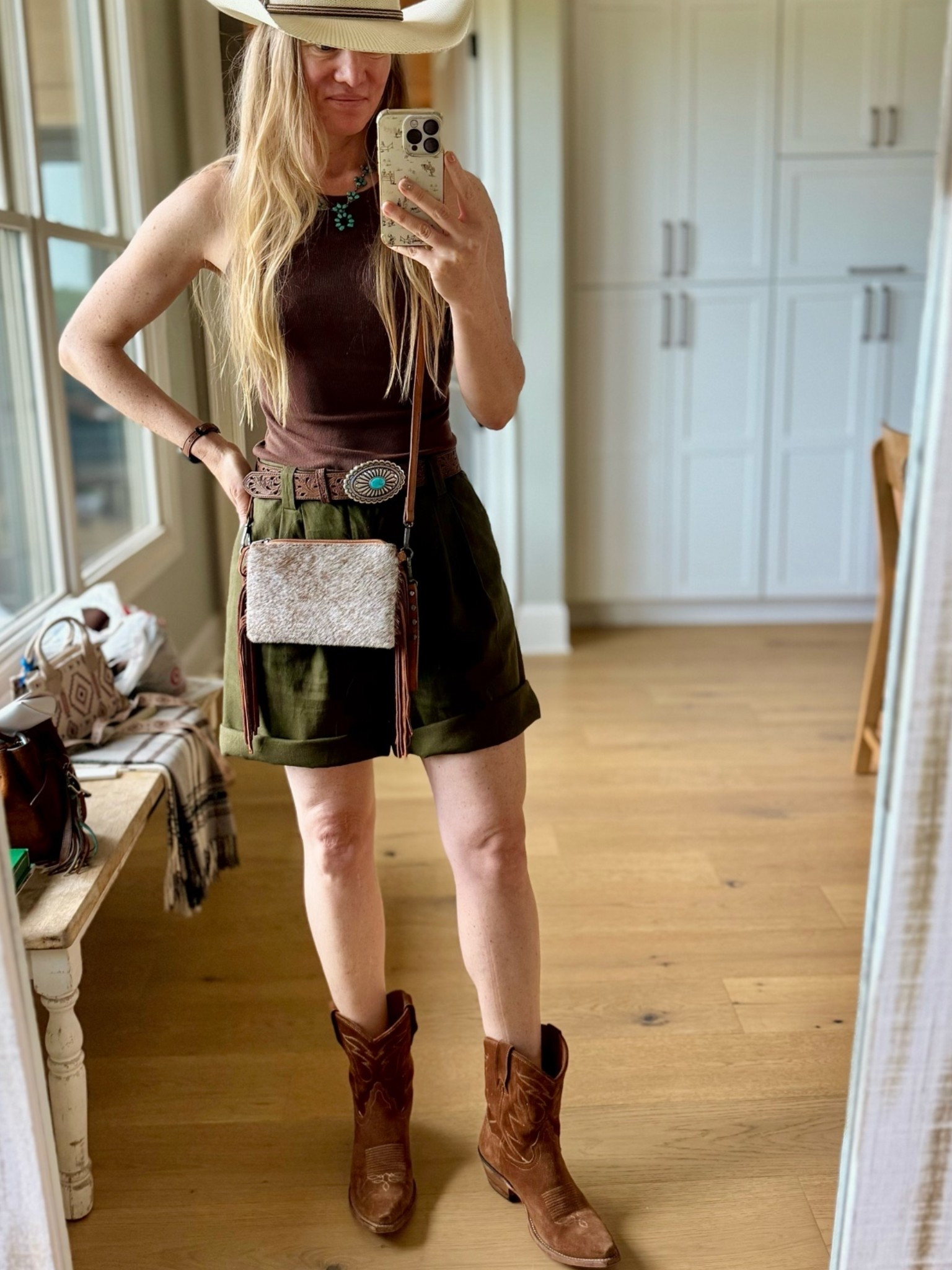 Country concert outfit 

Size reference 5’ 9” 140 lbs

Brown tank - medium

Linen shorts - wearing a 6
(Normally a 27/28 in jeans could have done a 4 but like the little looser fit)

Short cowboy boots - old Dan Post




Western style. Western chic. Classic style. Classic western. Cowgirl boots outfits. Walmart finds. Affordable western.

#LTKOver40 #LTKTall #LTKSaleAlert