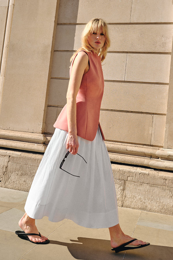 ALIGNE Pleated Poplin Midi Skirt - White | Julie | ALIGNE UK & EU
