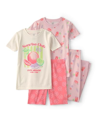 Carter's Girl 4-Piece Tight Fit Cotton Pajama Set, Pink, 4 | Amazon (US)
