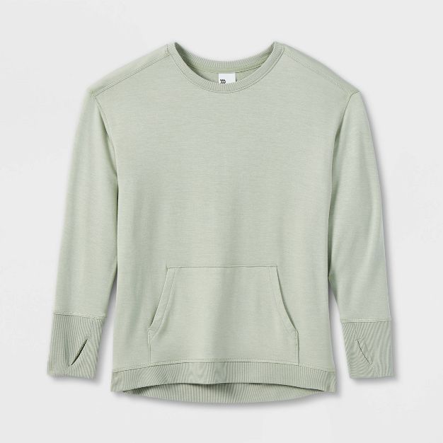 Girls&#39; Cozy Lightweight Fleece Crewneck Sweatshirt - All in Motion&#8482; Olive Green S | Target