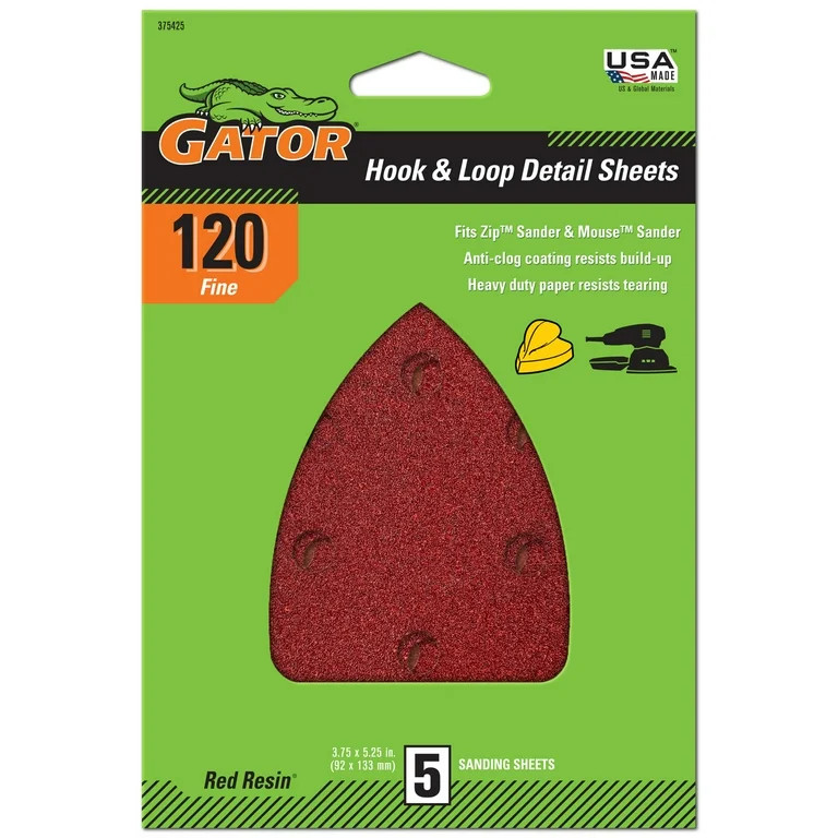 Gator Red Resin Hook and Loop Mouse Detail Sanding Sheets, 120-Grit, 5-Pack, 3754-25 | Walmart (US)
