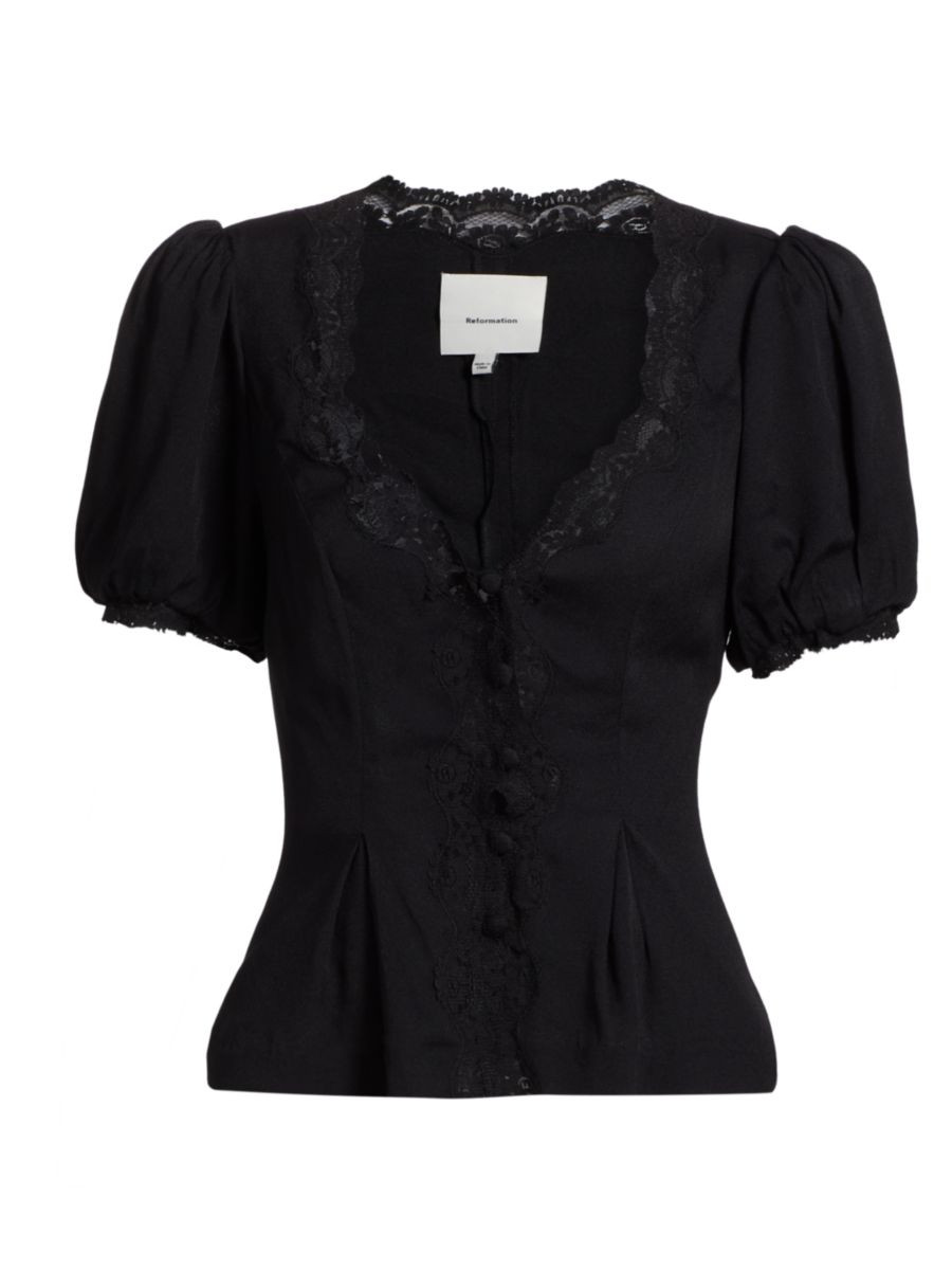 ReformationMinette Crepe-Lace V-Neck Top | Saks Fifth Avenue
