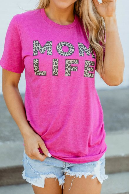 Animal Print Mom Life Graphic Tee Hot Pink | The Pink Lily Boutique
