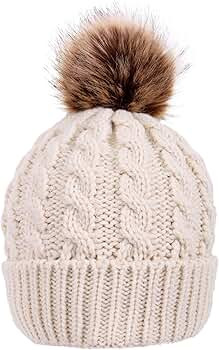 Simplicity Womens Winter Hand Knit Faux Fur Pompoms Beanie Hat | Amazon (US)